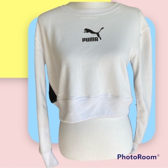 Puma crop long sleeve sweatshirt white size Xsmall NWT - Picture 1 of 9